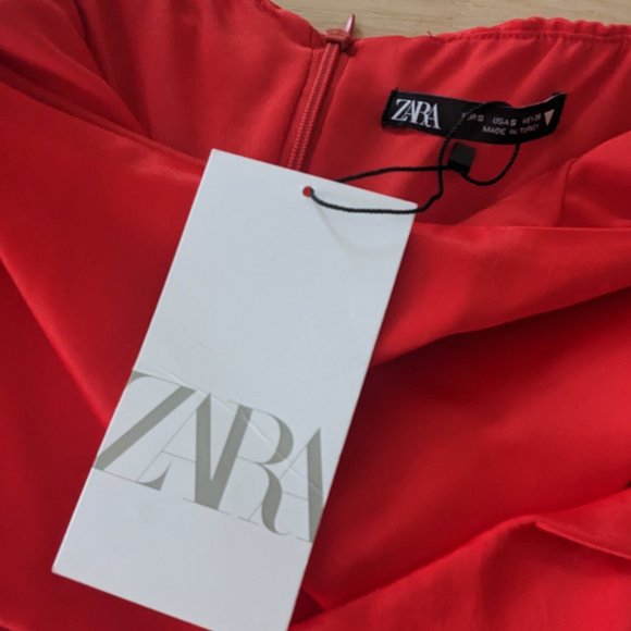 [NWT] Zara Mini Satin Strapless Red Dress - Size: S - Picture 6 of 6